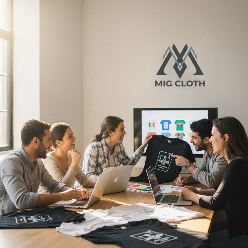 Migcloth team working on custom T-shirt designs and apparel orders