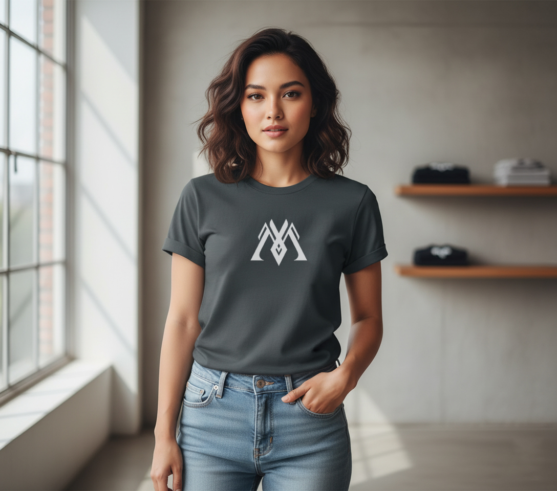Model wearing custom Migcloth T-shirt expressing unique identity